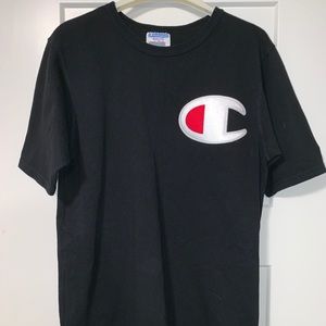 Champion Black T-Shirt, with floss-stitched logo